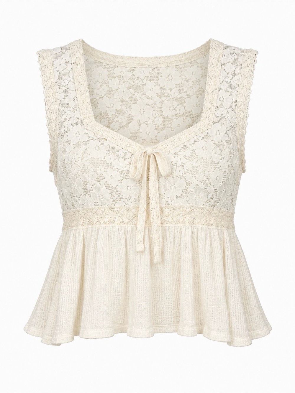 POL Cream Lace Ruffle 2 Piece Top Wide Leg Pants Boho Set M - Picture 3 of 12